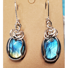 Labradorite Earrings, Non-Tarnish Silver Square Wire.