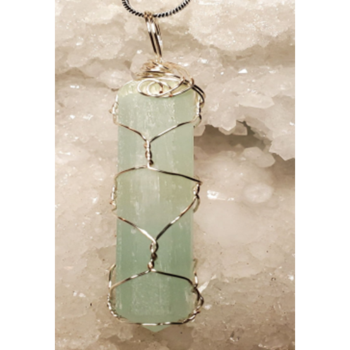 Aragonite Pendant, Non-Tarnish Silver Round  Wire.