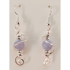 Blue Lace Agate Earrings w/Silver Beads
