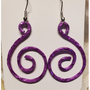 Hammered Purple Aluminum Spiral Earrings