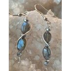 Labradorite 2 Stone Earrings. Non-Tarnish Silver Round Wire.