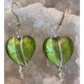 Green Frosted Glass Heart Earrings