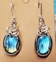 Labradorite Earrings, Non-Tarnish Silver Square Wire.