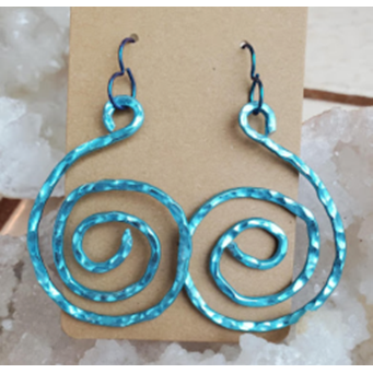 Hammered Blue Aluminum Spiral Earrings