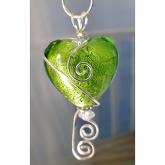 Frosted Green Heart Glass Pendant