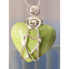 Lime Green Glass Heart Pendant