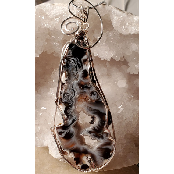 Natural Geode Pendant with Drusy Pockets