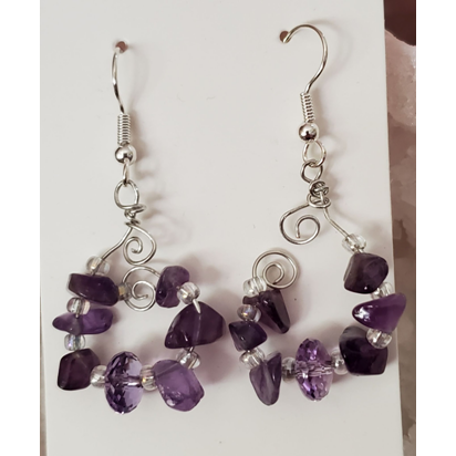 Fluorite Chips and Silver Beaded Earrings.